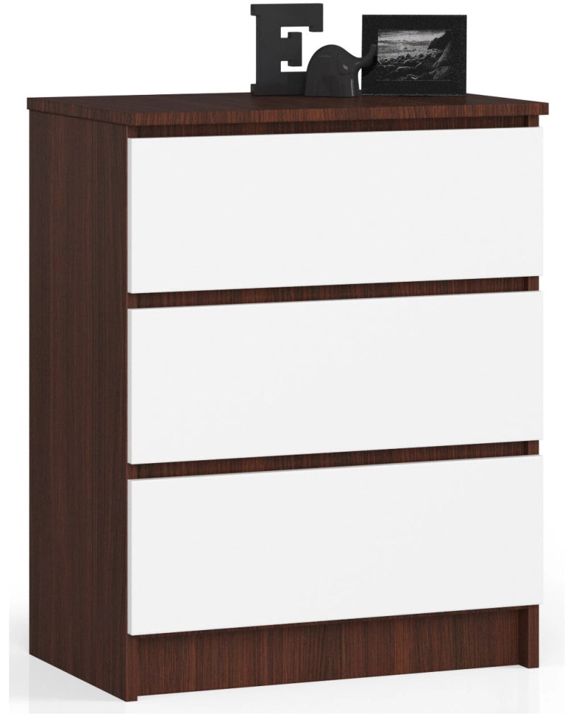 Cassettiera AKORD K60 Cassettiera Wengé 60 cm 3 cassetti inserto frontale Bianco 60x40x77 cm