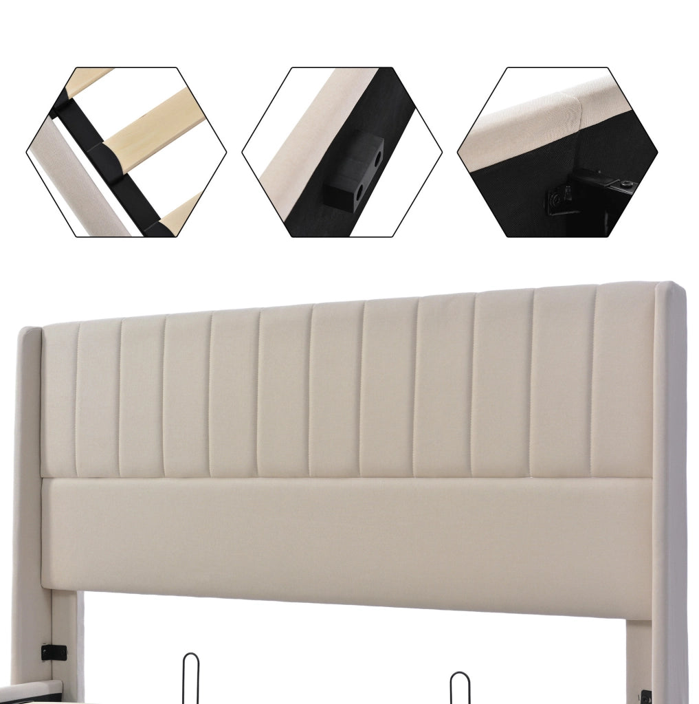 Letto matrimoniale contenitore 180x200 cm con apertura idraulica; lino; beige