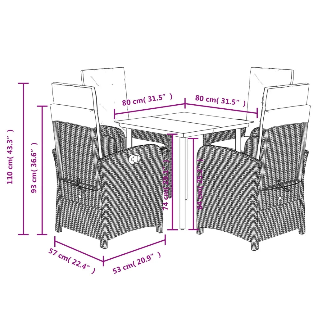 Set da Pranzo da Giardino 5 pz con Cuscini in Polyrattan Grigio 3212564