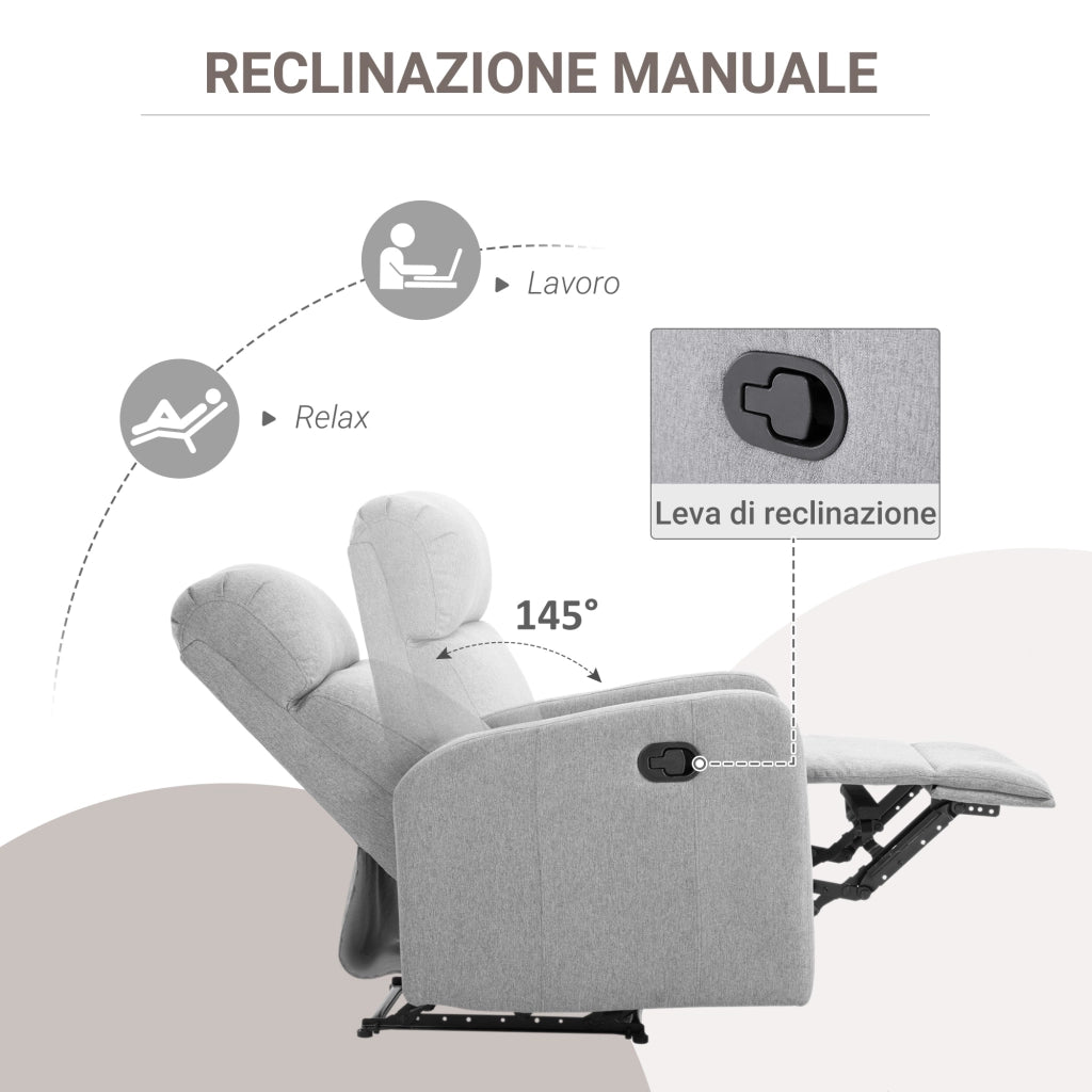 Poltrona Relax Reclinabile fino a 168¡ã con Poggiapiedi, 67x83x107 cm, Grigia