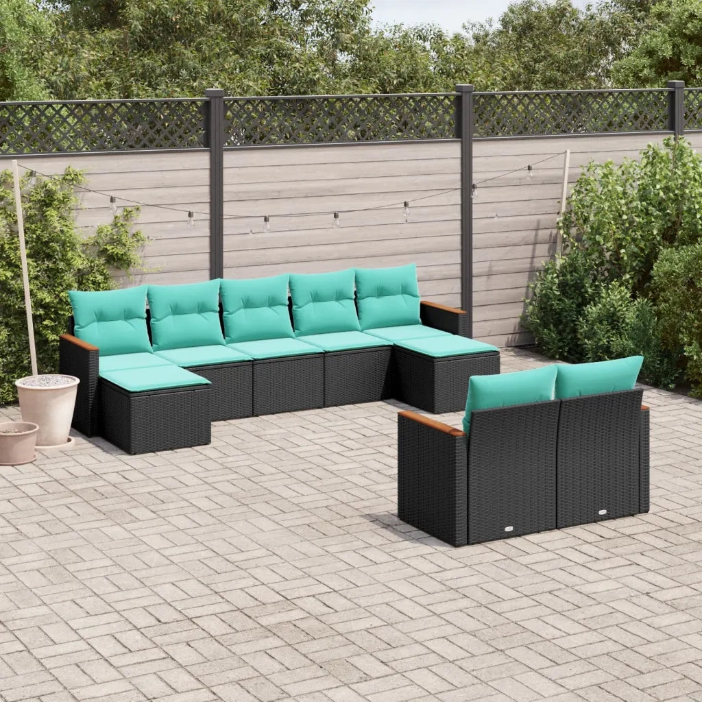 Set Divani da Giardino 9 pz con Cuscini Nero in Polyrattan 3226400