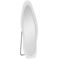 Specchio a Figura Intera con Cornice Ondulata in Velluto, Specchio da Terra e da Parete, 160x50 cm, Bianco