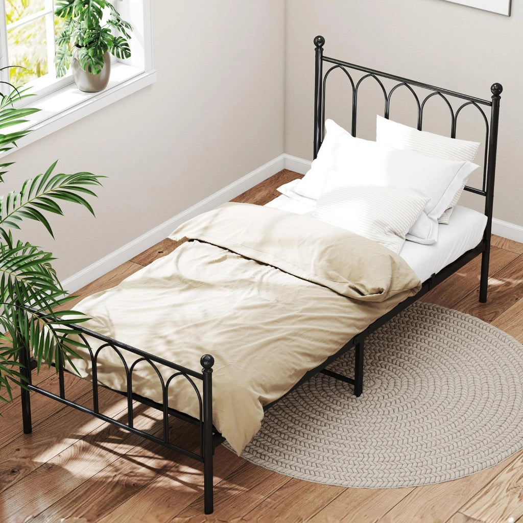 Letto singolo in metallo nero 90 x 200 cm in stile rustico