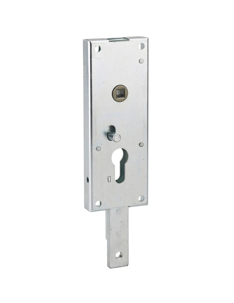 Serratura per porta basculante 1 punto in basso, a cilindro europeo, per garage, 60x160mm, quadro 7mm, zincato - THIRARD