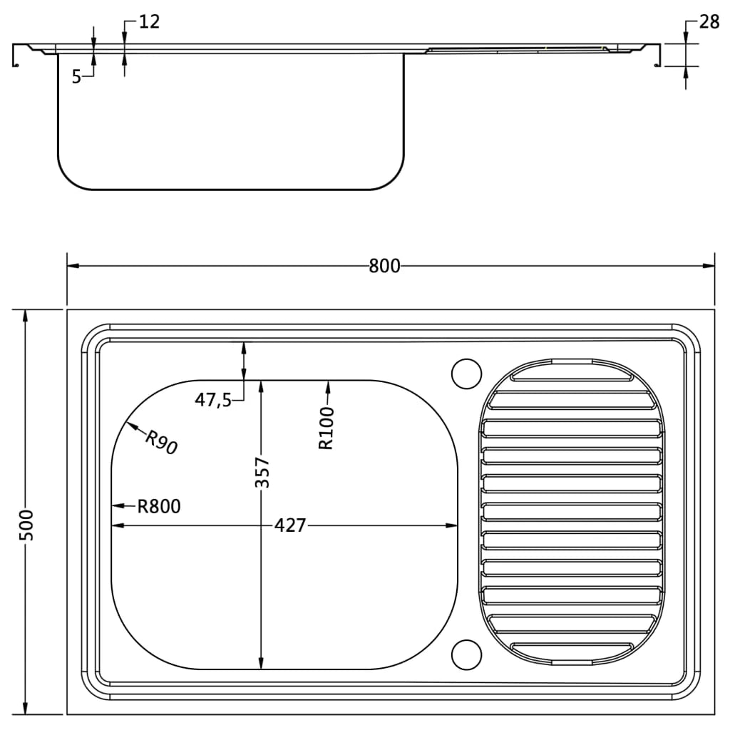 Set lavello cucina e gocciolatoio lavello da incasso lavello cucina interno casa argento 80 x 50 cm acciaio inox 02_0002427
