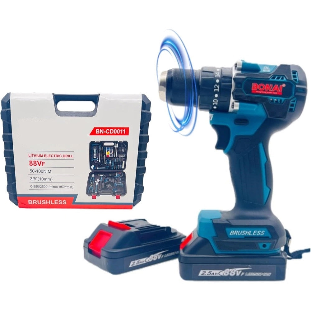 Trade Shop - Set Trapano Elettrico Avvitatore A Batteria 2 Velocità Punte Borsa Attrezzi 2 Batterie -