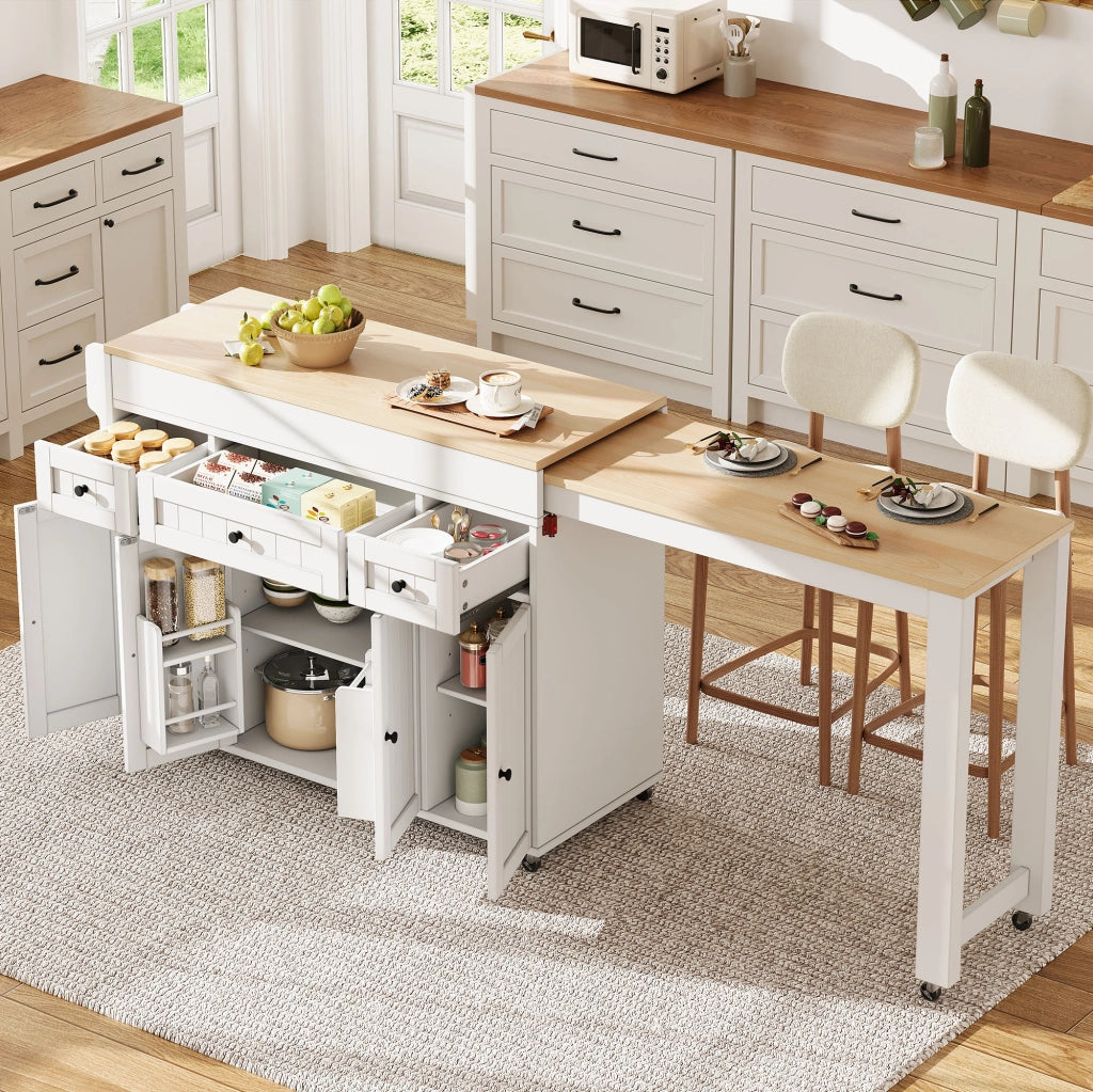 Mobile contenitore da cucina con 3 cassetti; ripiani regolabili e piano estraibile
