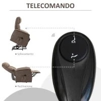 Poltrona Alzapersona Reclinabile 150° max con Telecomando e Poggiapiedi, 75x93x110 cm, Marrone