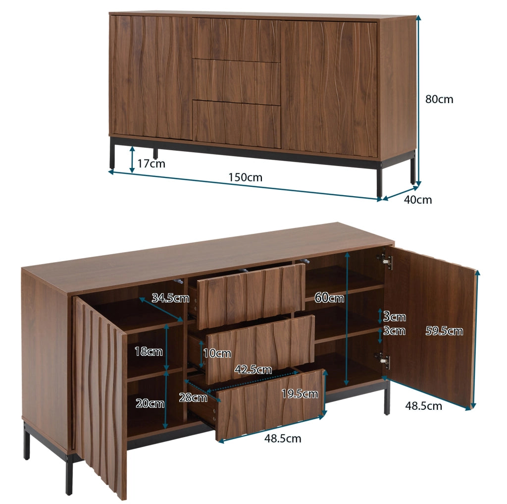 Credenza 150 cm marrone scuro con ripiani regolabili e piedi neri