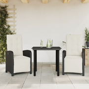 Set da BistrÃ² 3 pz con Cuscini Nero in Polyrattan