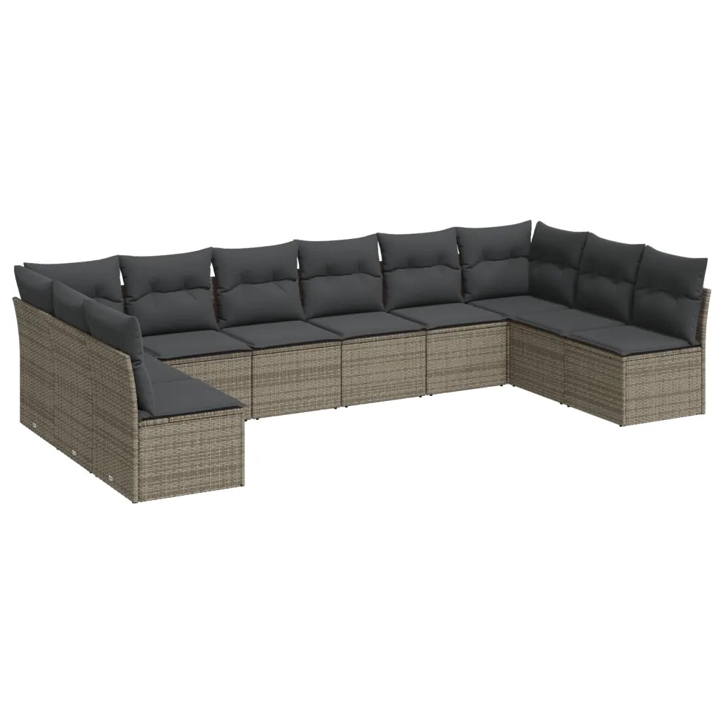 Set Divano da Giardino 10 pz con Cuscini Grigio in Polyrattan 3218090