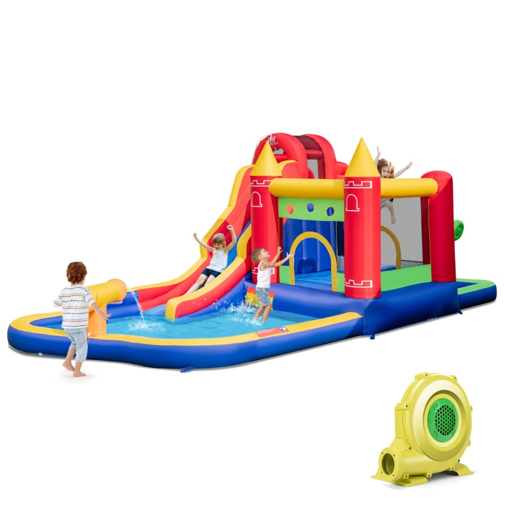 Castello gonfiabile con scivolo d'acqua cannone d'acqua e piscina a spruzzi, Parco acquatico con soffiatore 680W-Strutture gonfiabili da salto