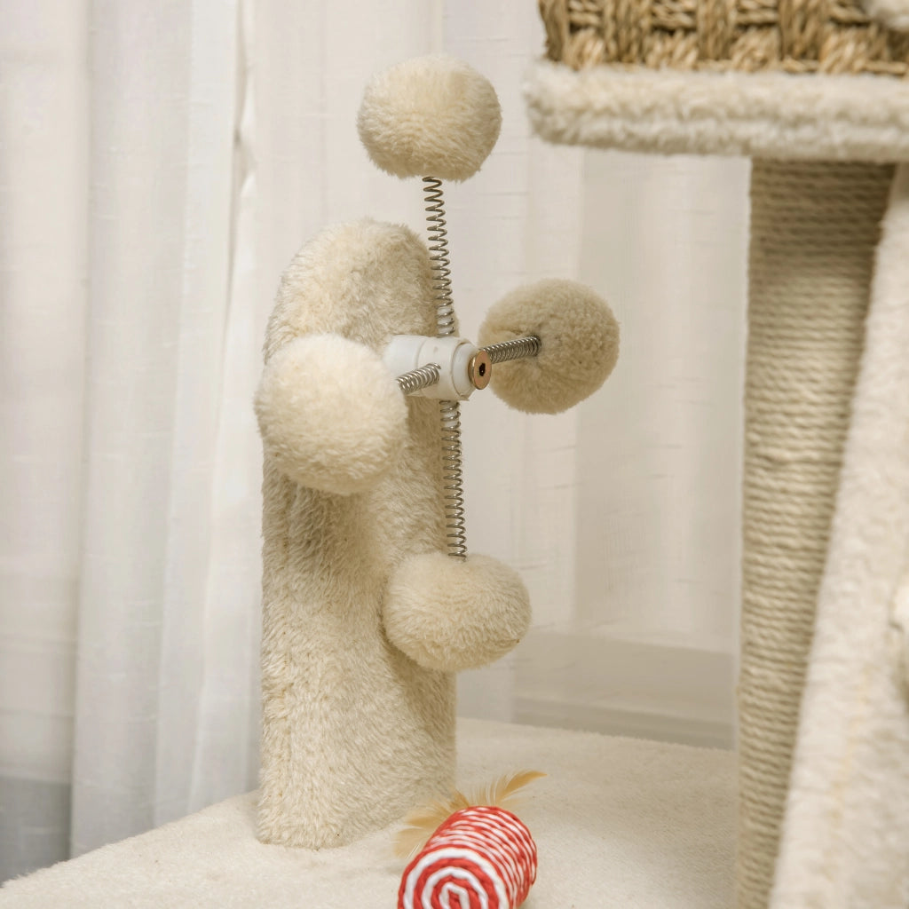 Tiragraffi con cuccia per gatti e giocattoli ¨C Xylo ¨C Sisal peluche beige marrone