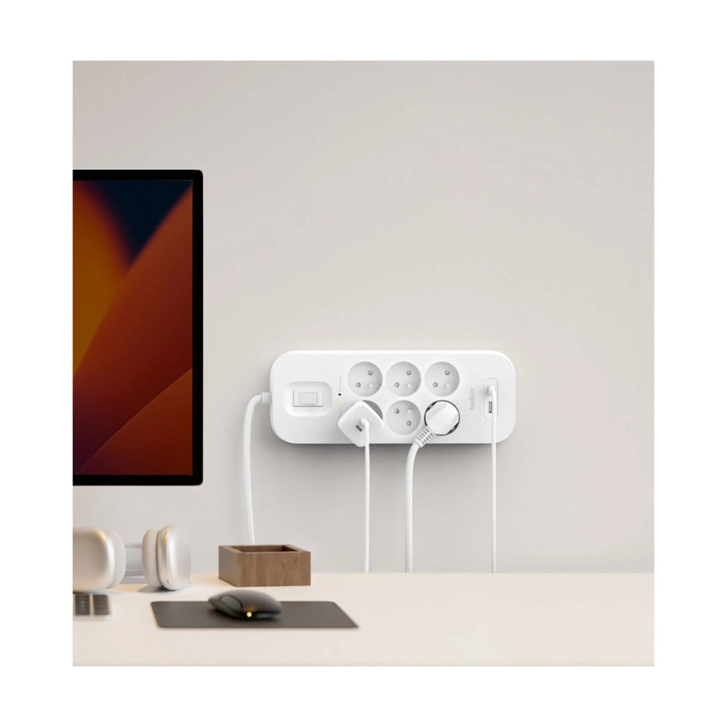Striscia di alimentazione a 6 prese con protezione Lightning, USB e USB-C Bianco Belkin