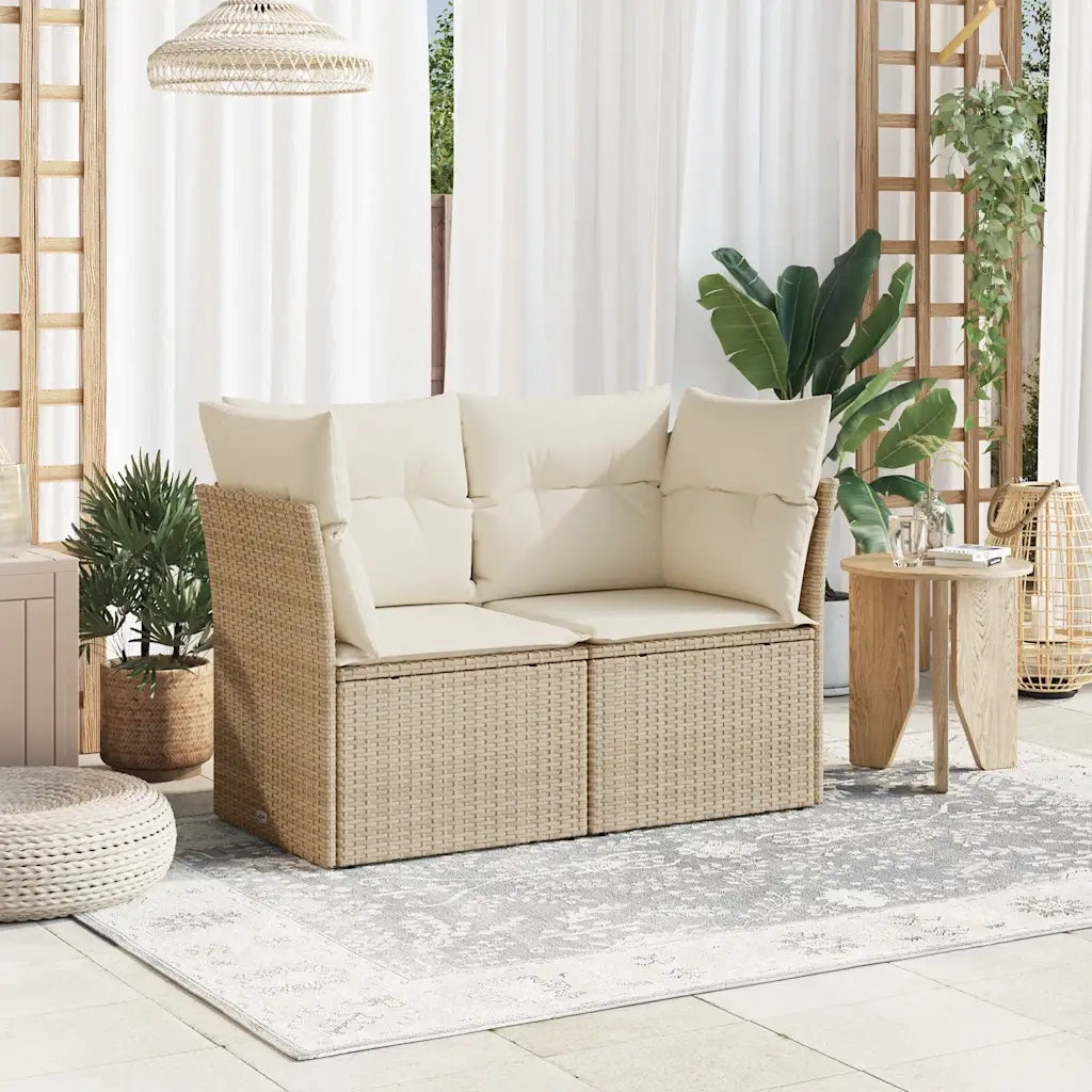 Divano da Giardino con Cuscini a 2 Posti-Sofa da Giardino-Divano da esterno Beige in Polyrattan 196383