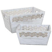 Set di 2 cesti in legno bianco 25x17x12h-20x12x9,5