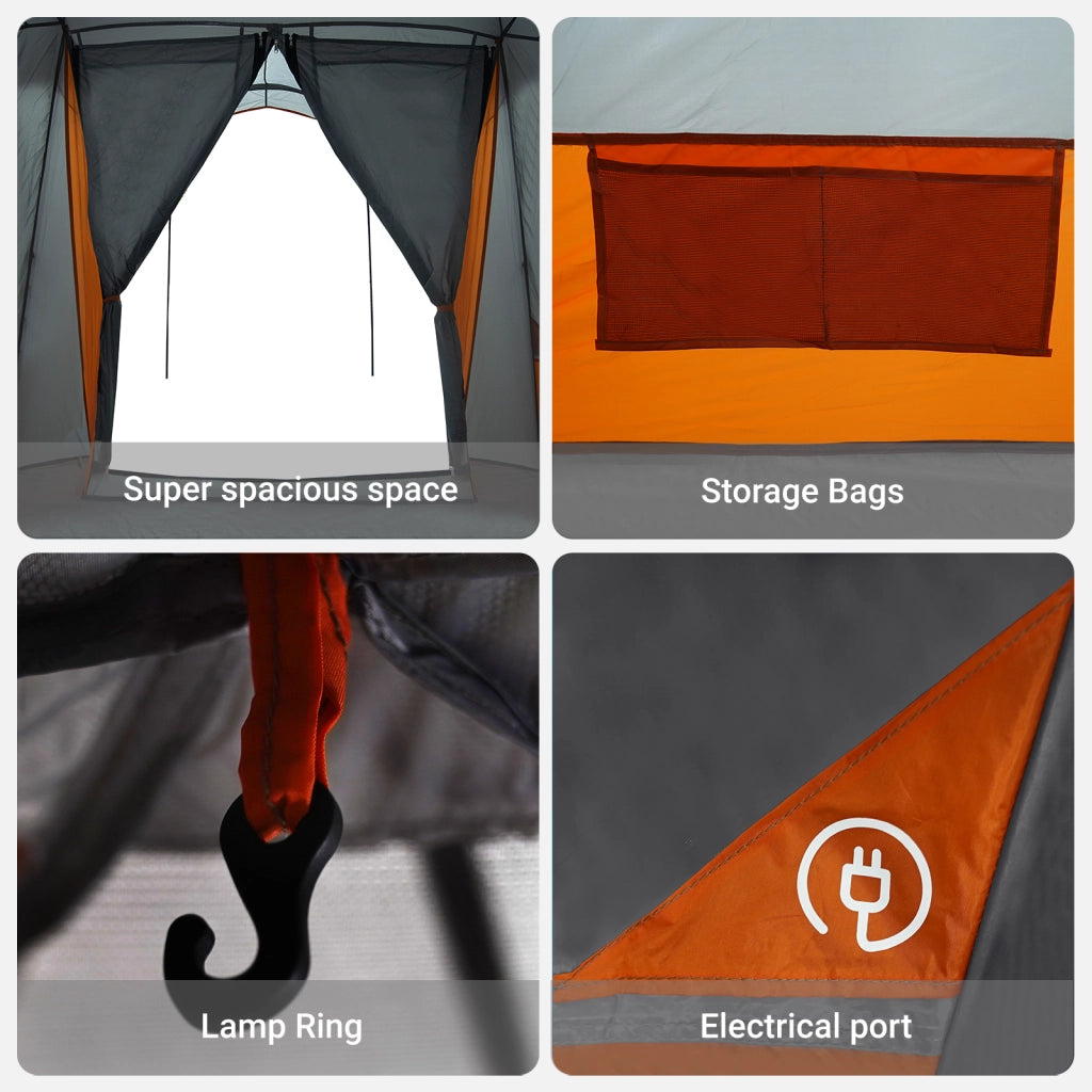 Tenda familiare  con finestre a cupola grigia e arancione per 6 persone impermeabile