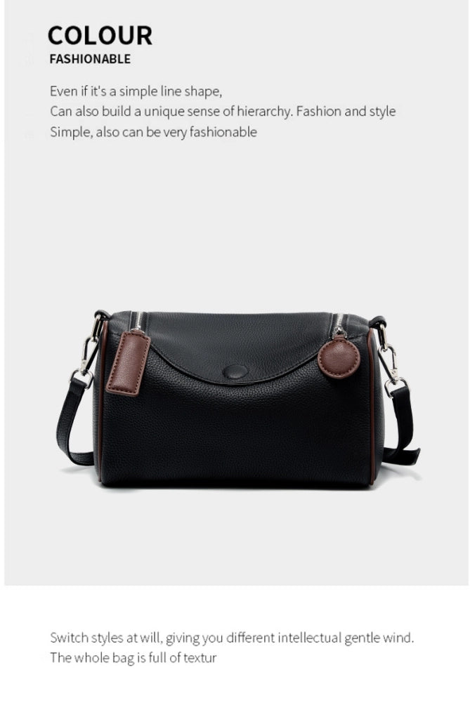 Borsa a tracolla da donna in vera pelle, nera.