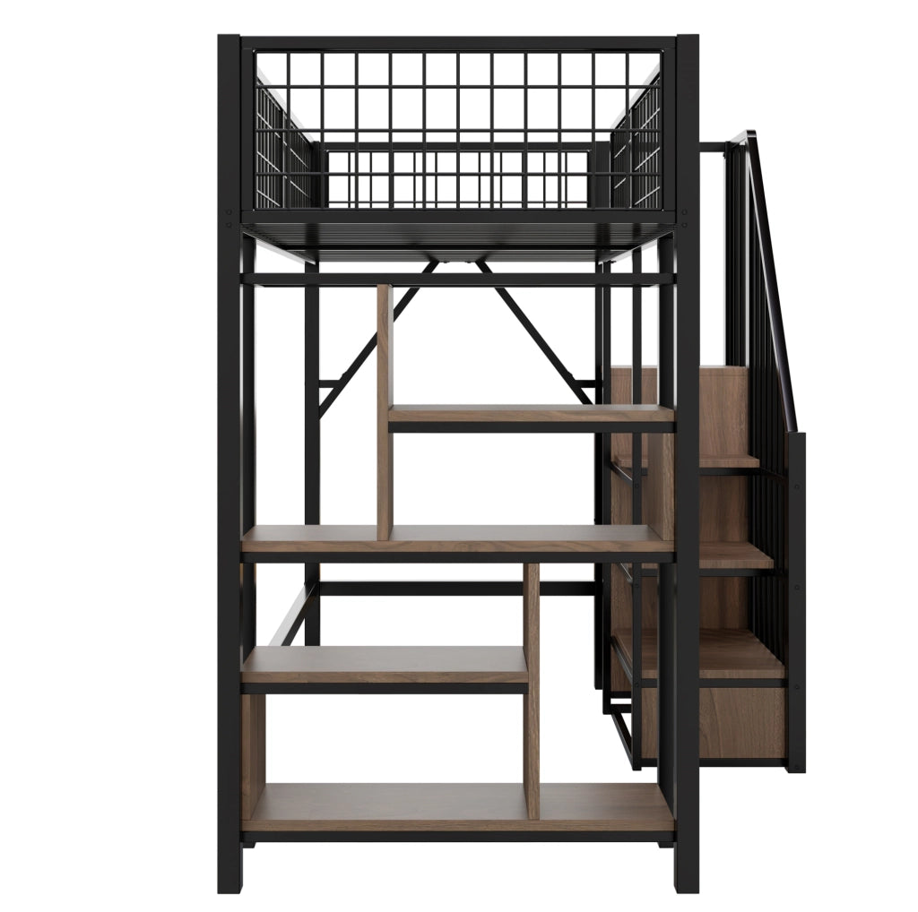 Letto a soppalco 90x200 cm con scala contenitore e vani portaoggetti