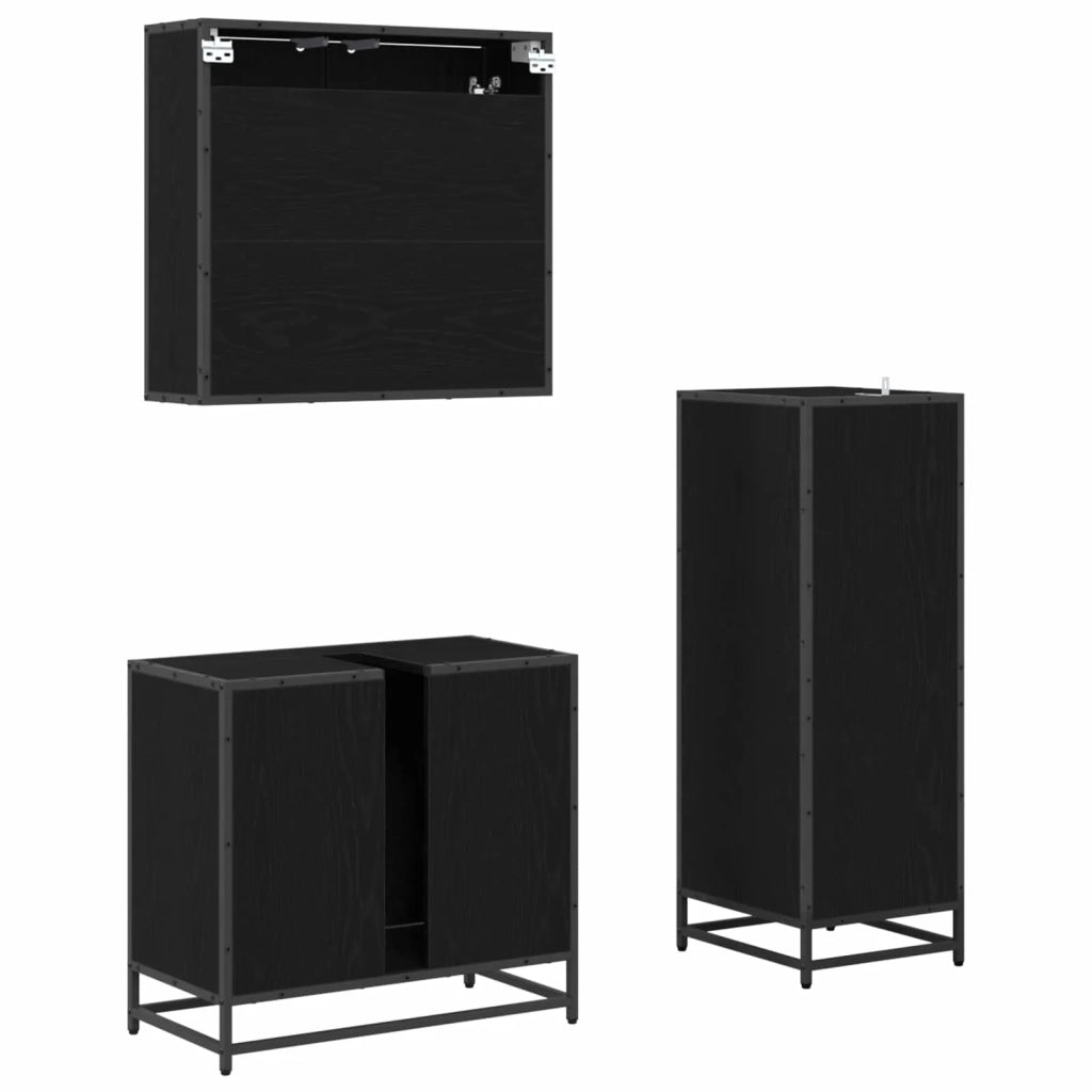 Set di mobili per il bagno 3 pcs Rovere Nero Legno multistrato