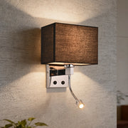 ZMH Lampada da Parete per Camera da Letto Nera Orientabile con Paralume Tessuto LED E27 Interruttore per Corridoio Letto