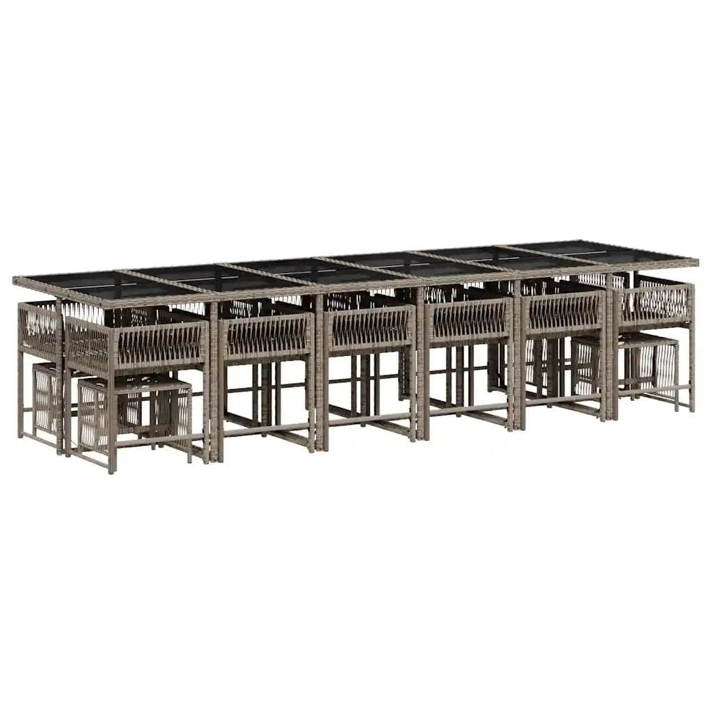 Set da Pranzo da Giardino 17pz con Cuscini Grigio in Polyrattan 3211544