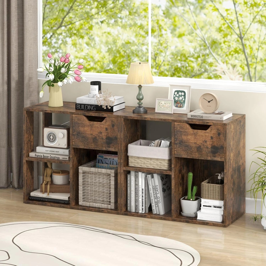Libreria, scaffale con 1 cassetto e 3 cubi, 60 x 30 x 53 cm, scaffale a cubi autoportante per soggiorno, studio, ufficio (marrone)