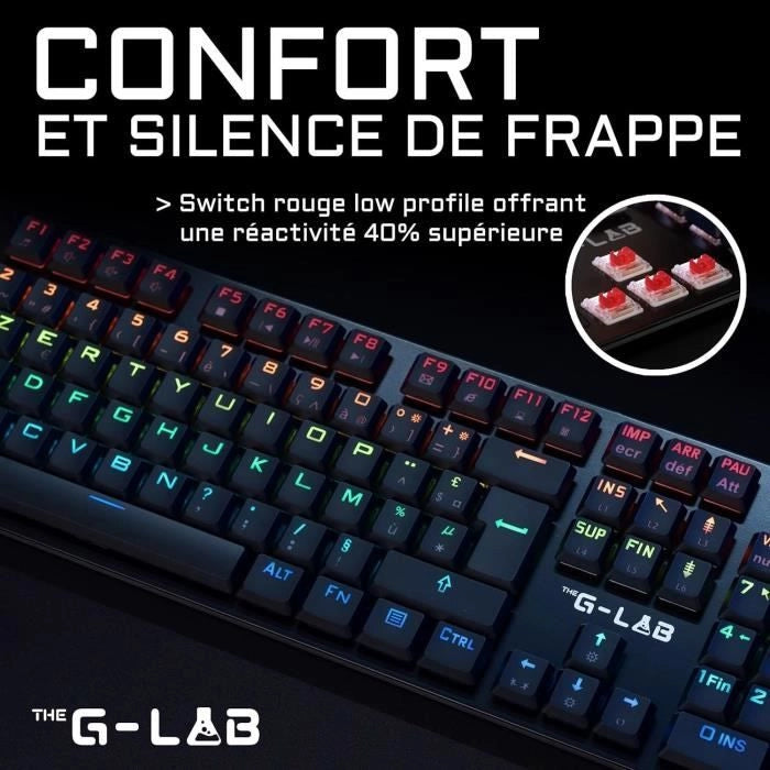 Tastiera da gioco di cablaggio L'interruttore a basso profilo G -Lab - rosso