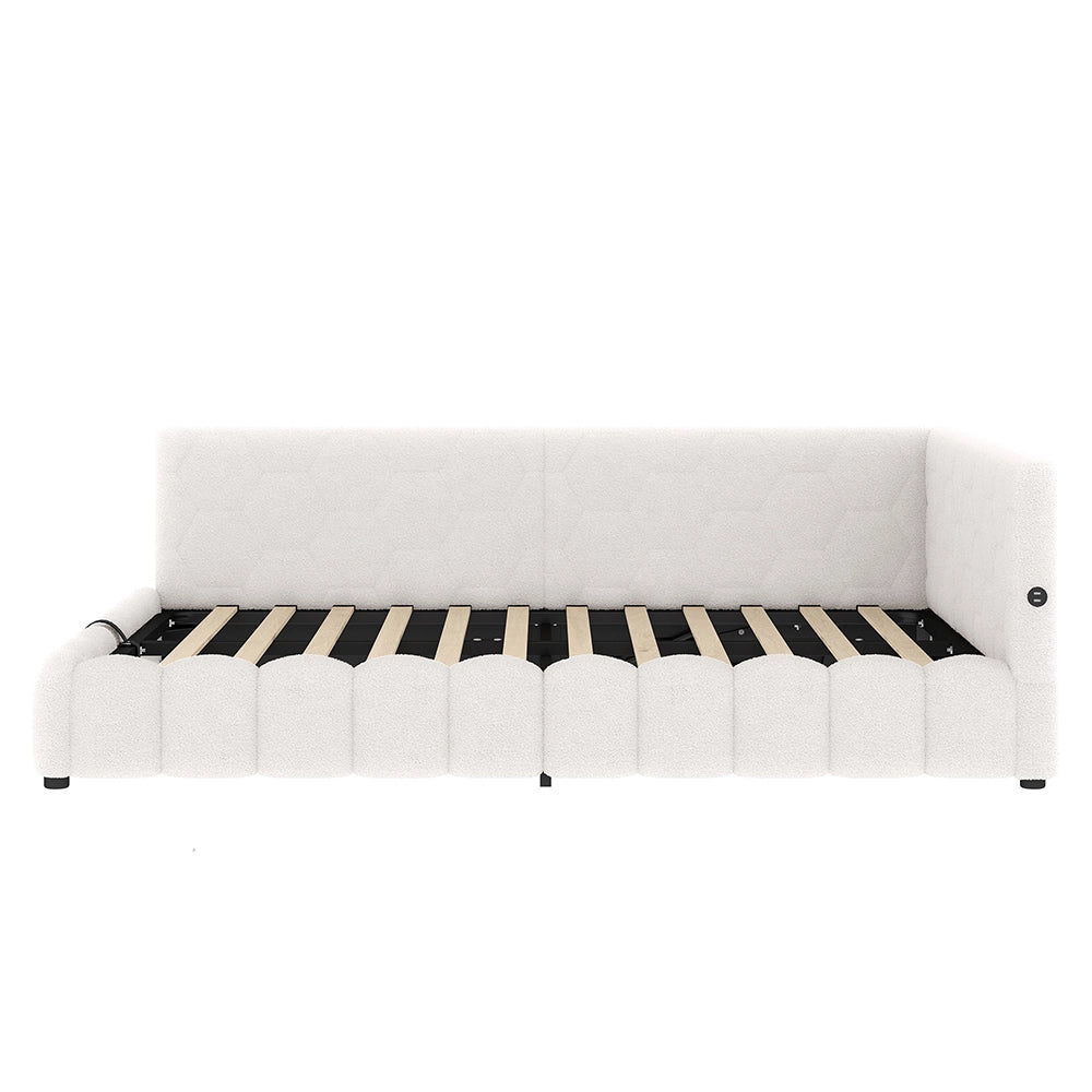 Letto giorno 140x200cm - Xylo - bianco, LED RGB, USB-C, pile