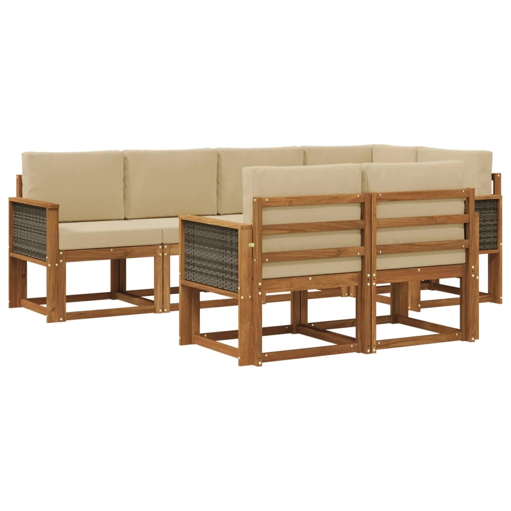 Set di divani da esterno 7 pcs Naturale e Beige Poliestere