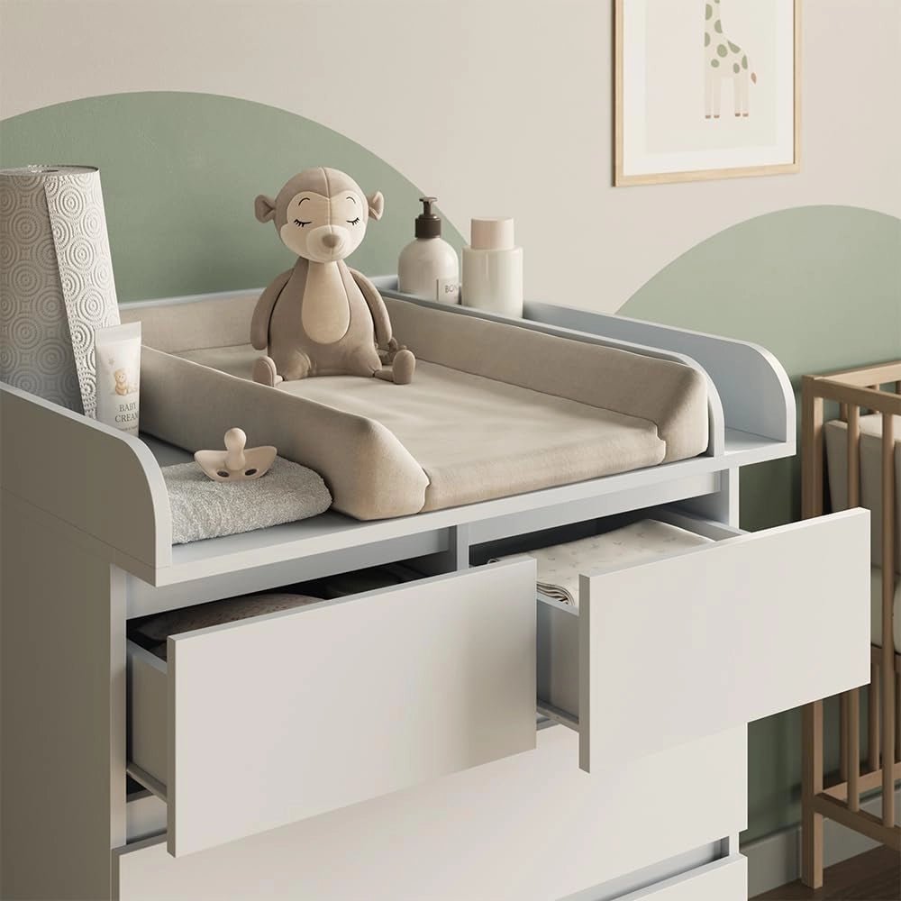 Fasciatoio Emma, Bianco, 80 x 110.2 cm con 5 cassetti, convertibile in una cassettiera tradizionale per un utilizzo versatile