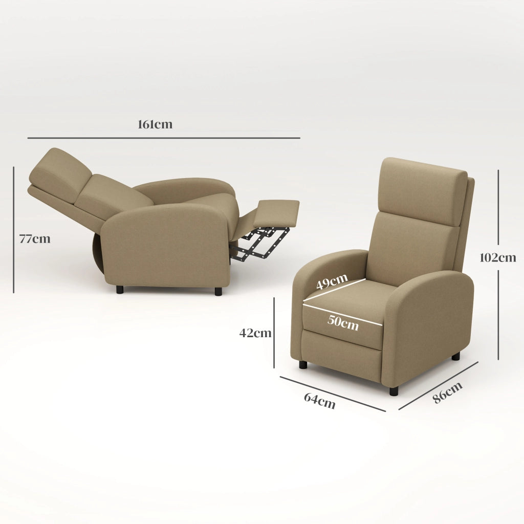 Poltrona Relax Reclinabile Manualmente a 160¡ã con Poggiapiedi in Tessuto, Beige