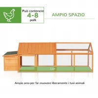 Pollaio da Giardino per 4-8 Galline in Legno con Rete Metallica e Tetto Apribile, 240x112.5x76 cm, Arancione