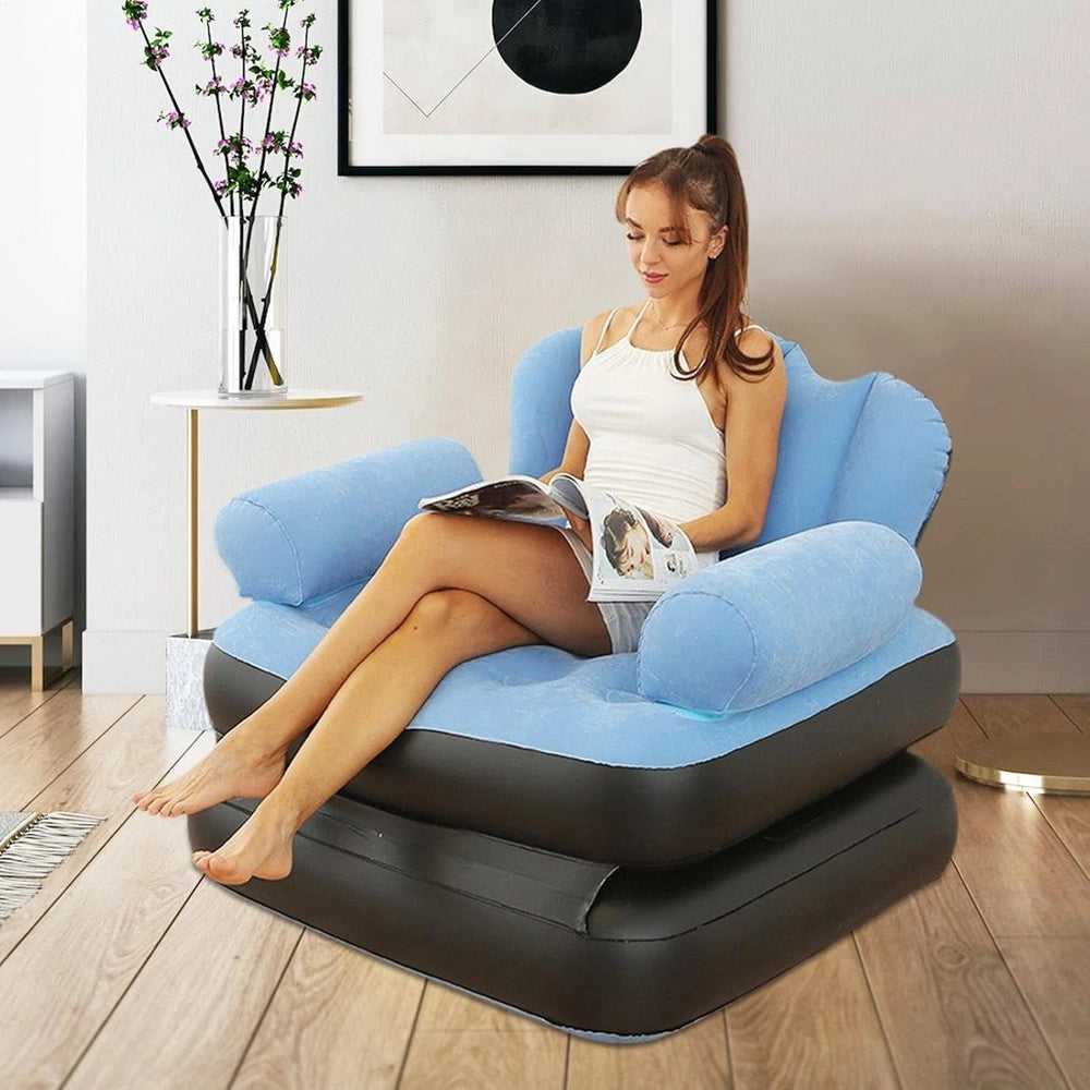 Trade Shop - Poltrona Gonfiabile Divano Letto Ad Aria Pieghevole Portatile Materasso Campeggio -
