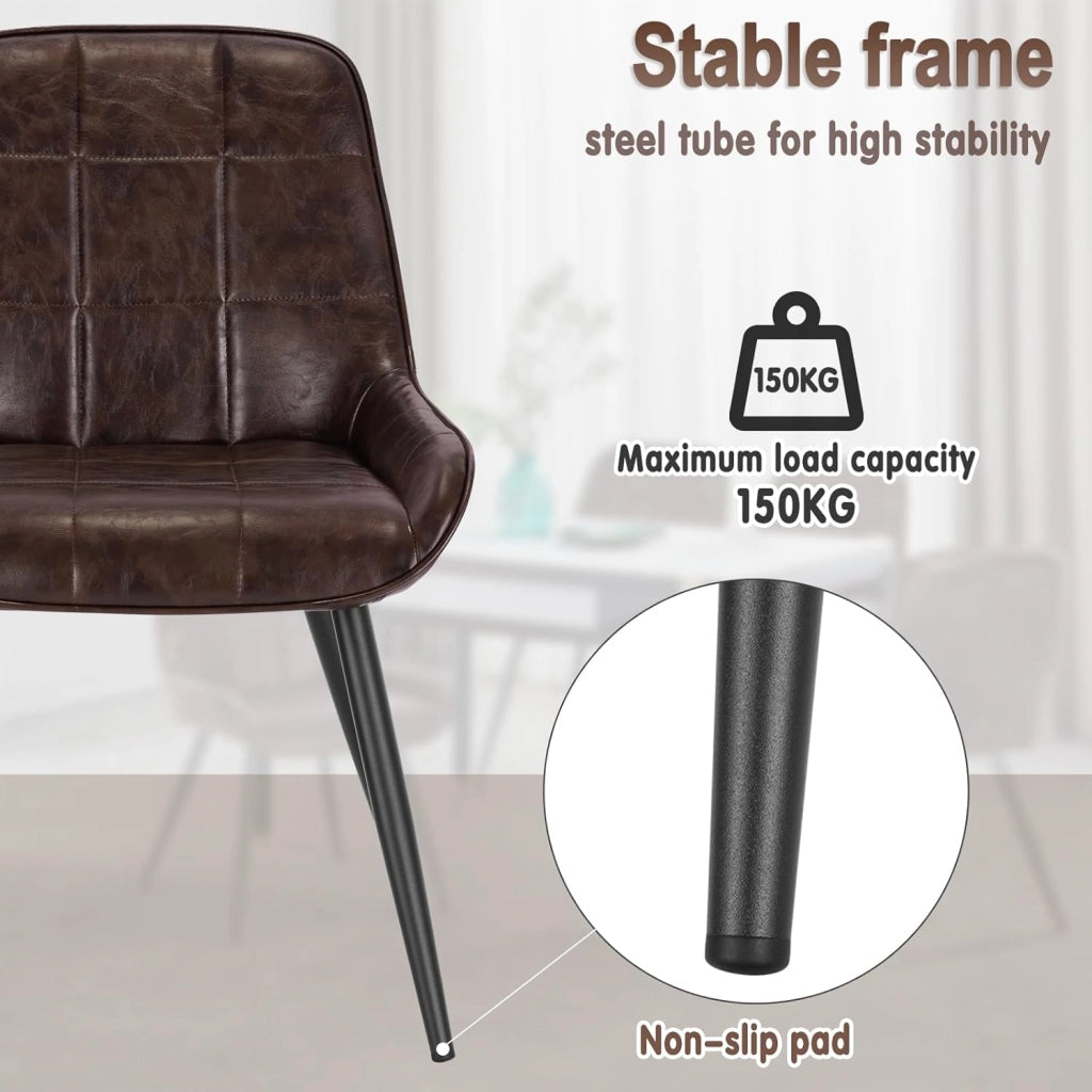 Set di 2 Sedie da Pranzo con Schienale Curvo, Sedie Ergonomiche in similpelle e Metallo, Poltroncina imbottita per Salotto, Ufficio, Camera da Letto, marrone scuro BH332dbr-2