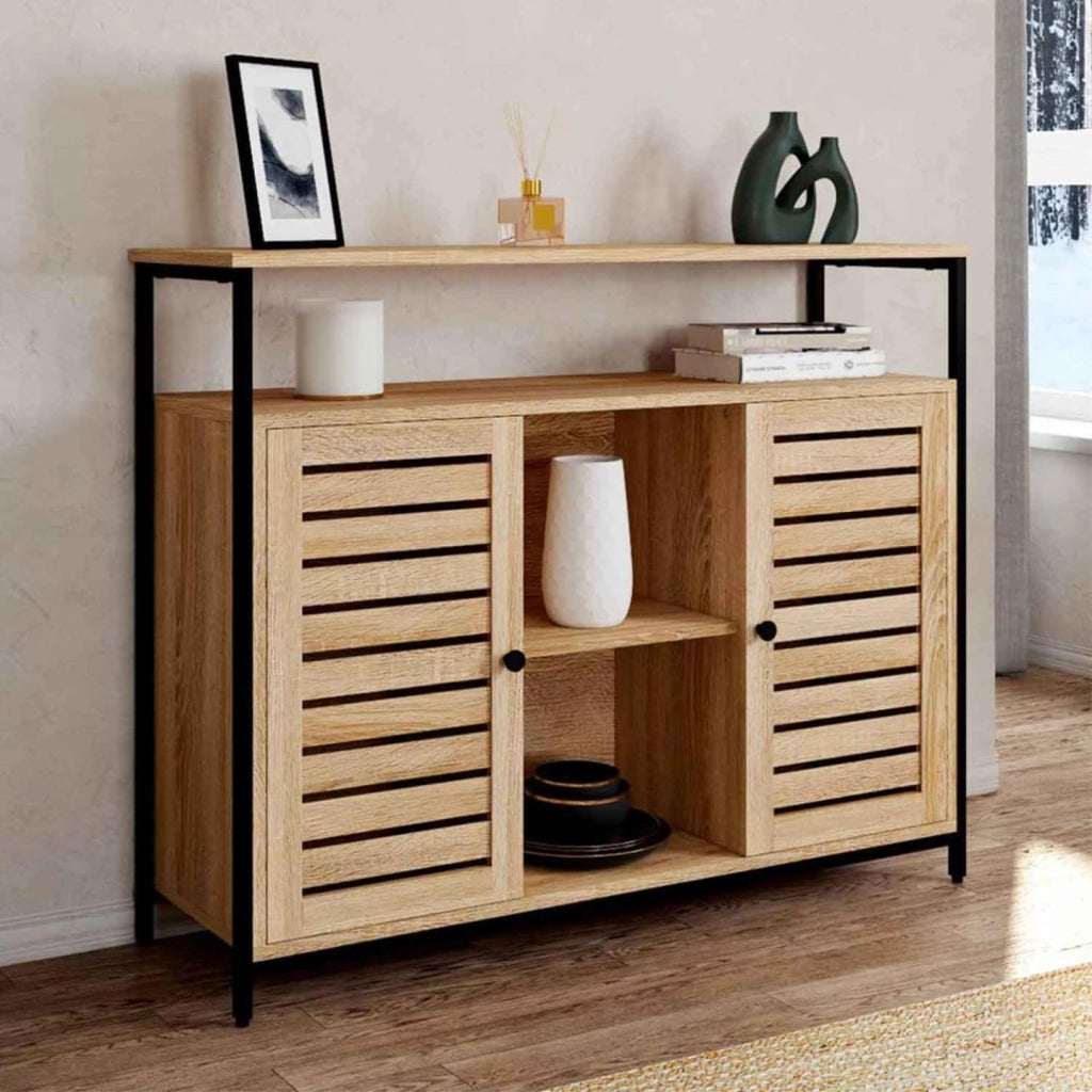 Credenza HALIFAX di design industriale a 2 ante con ante a ribalta, 100 cm
