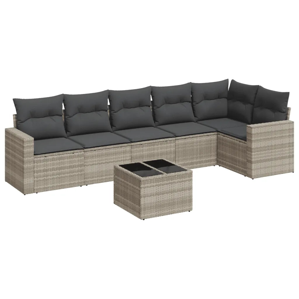 Set Divani da Giardino 7pz con Cuscini Grigio Chiaro Polyrattan 3218992
