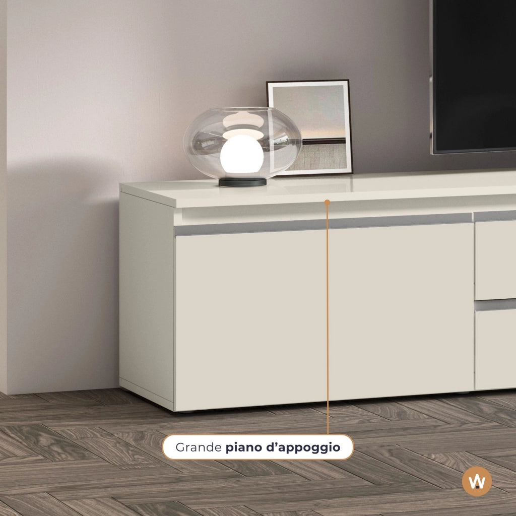 WHOUS Mobile porta tv Magic 2 ante e 2 cassetti centrali cashmere 240x40x40 cm