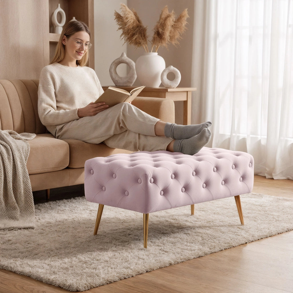 Panca imbottita in velluto trapuntato 80 cm MADRID Rosa Cipria