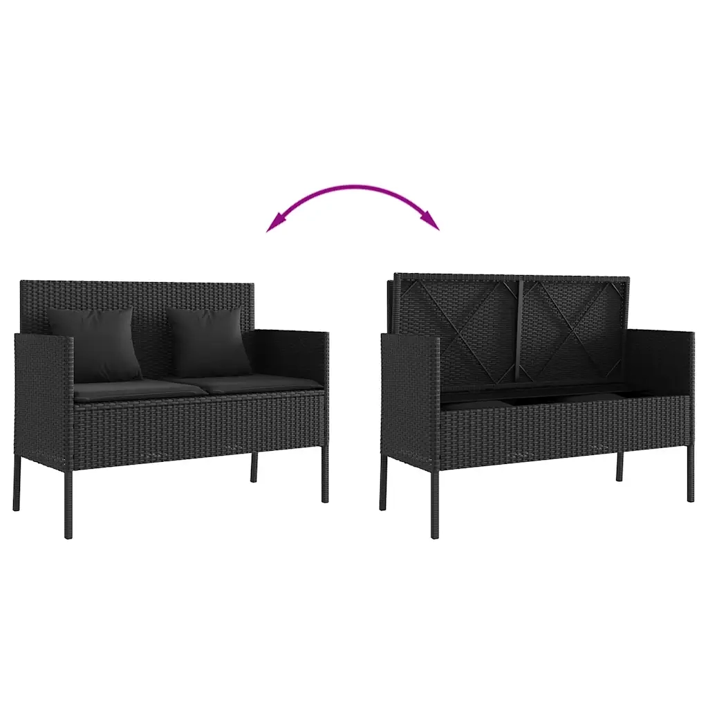 Panchina da Giardino | Panca da Giardino con Cuscini Nera in Polyrattan