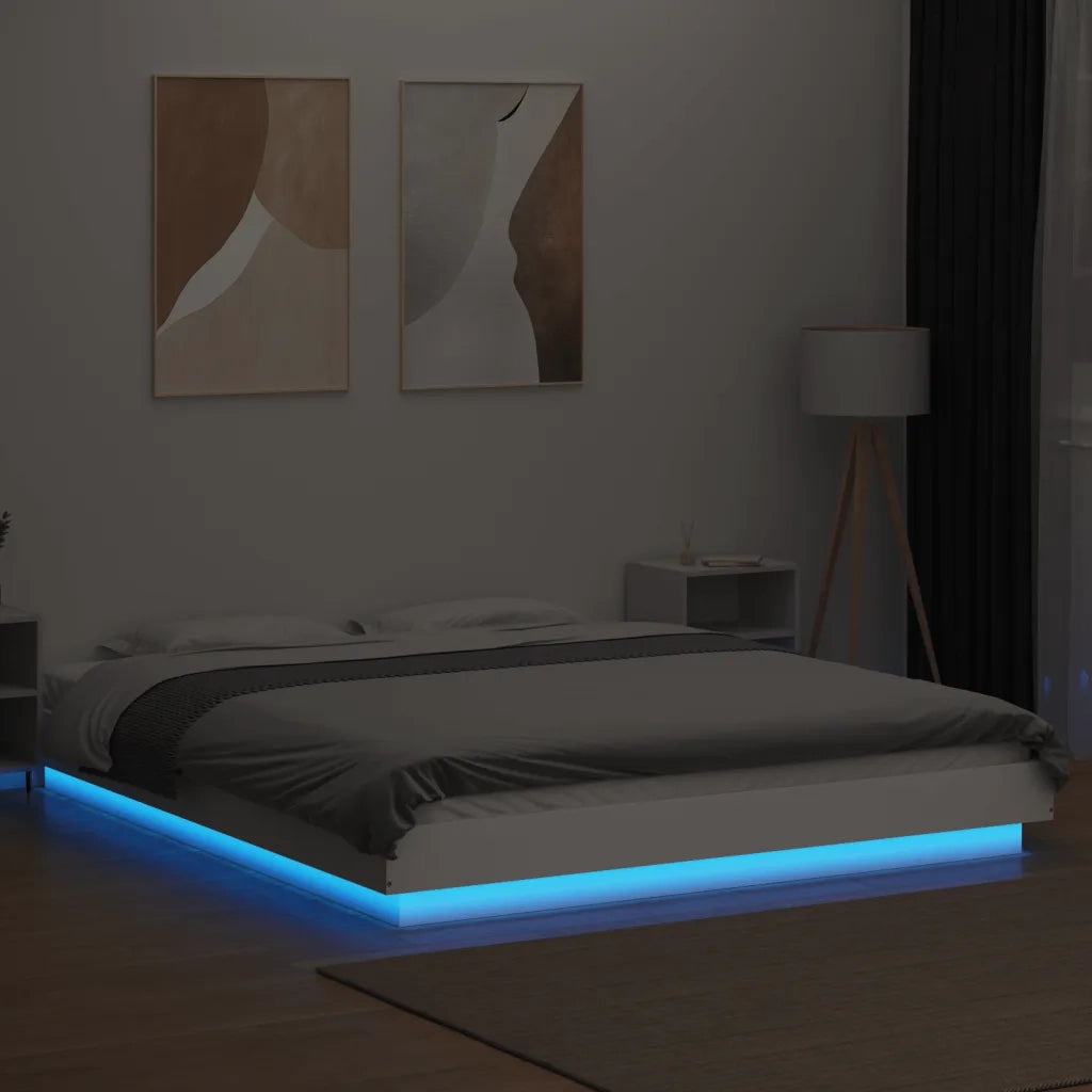 Giroletto con Luci LED Bianco 160x200 cm in Legno Multistrato 3281084