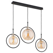 Lampada a sospensione glamour Delsi nera ambra 3xE27 Alfa