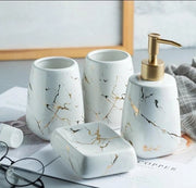 Set di accessori da bagno in ceramica, 3/4/5 pezzi, set di accessori da bagno moderni e lussuosi con motivo di marmo, set di accessori da bagno in ceramica per casa, appartamento, camera da letto (set 4 pezzi bianco chiaro)