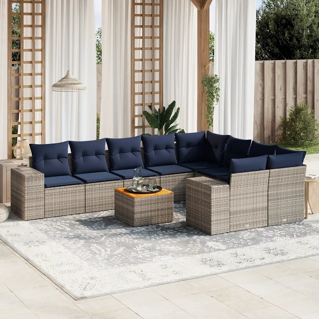 Set Divani da Giardino 10 pz con Cuscini Grigio in Polyrattan 3225606