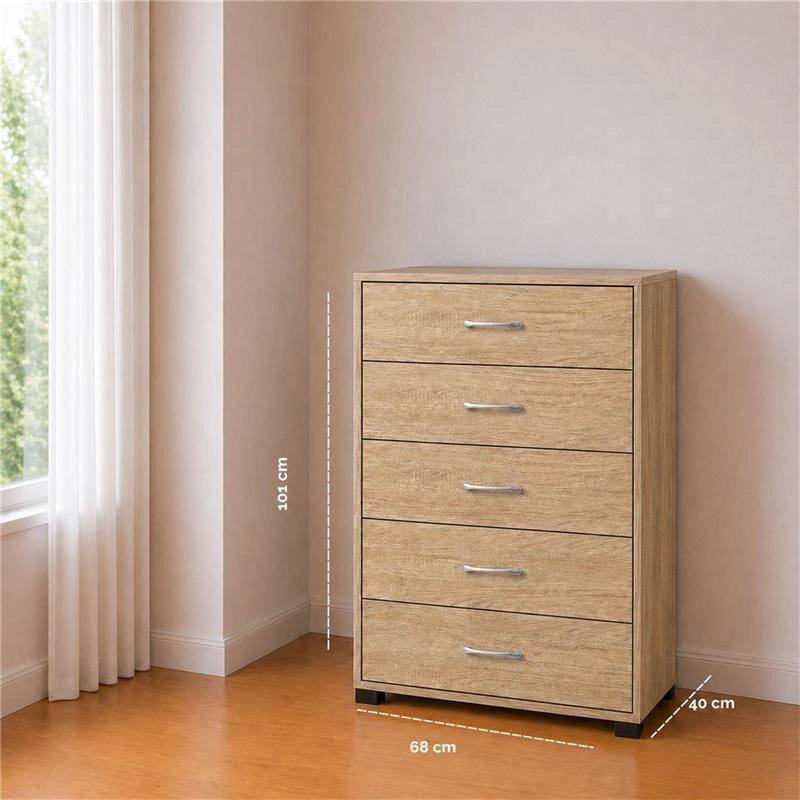 CASSETTIERA 5 CASSETTI IN LEGNO CON PIANO D'APPOGGIO COLORE ROVERE DIMENSIONI 68X40X101CM