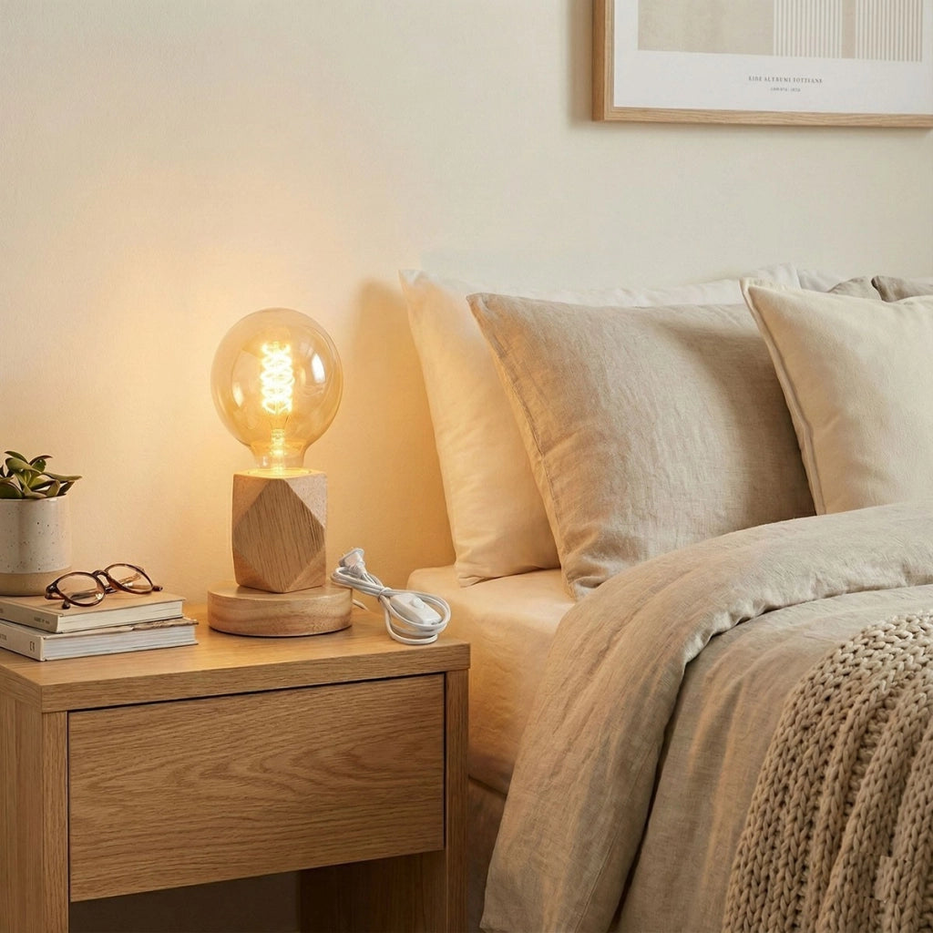 LAMPADA DA TAVOLO LEGNO E27 BASE PORTALAMPADA DESIGN MODERNO COMODINO TD-325