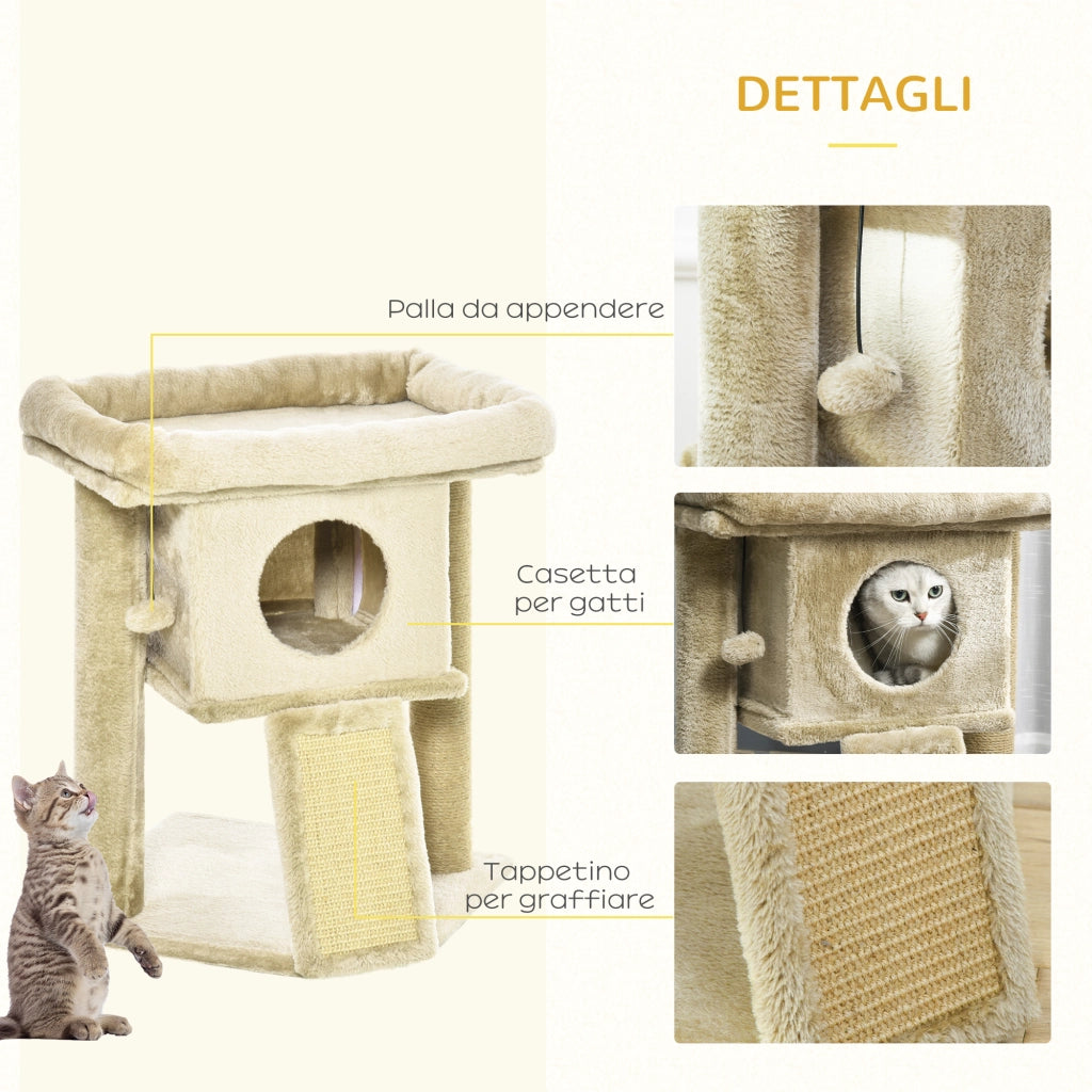 Tiragraffi per Gatti con Casetta e Lettino in Juta ¨C Zephmum ¨C Marrone