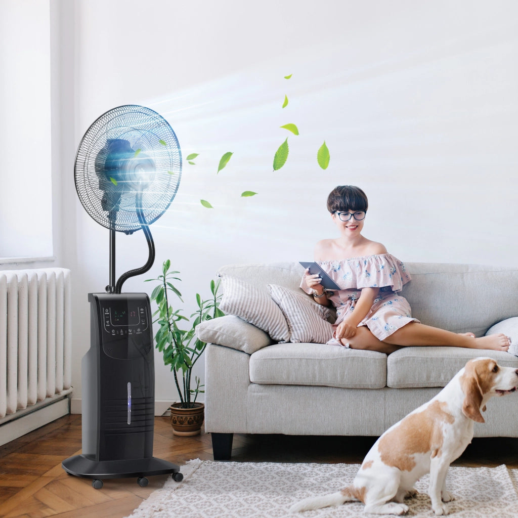 Ventilatore con Nebulizzatore 90 W ¨C zephmum ¨C Nero, Ruote, Telecomando, Timer, Oscillazione