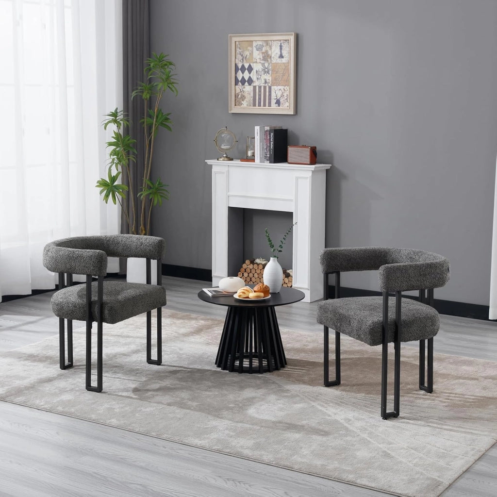 Set 2 Sedie Sala da Pranzo, Sedie da Cucina con Braccioli, Sedia da Pranzo con Gambe in Metallo, Sedia Imbottita per Camera da Letto, Soggiorno, Seduta in Ciniglia, Grigio Scuro, EZS25dgr-2