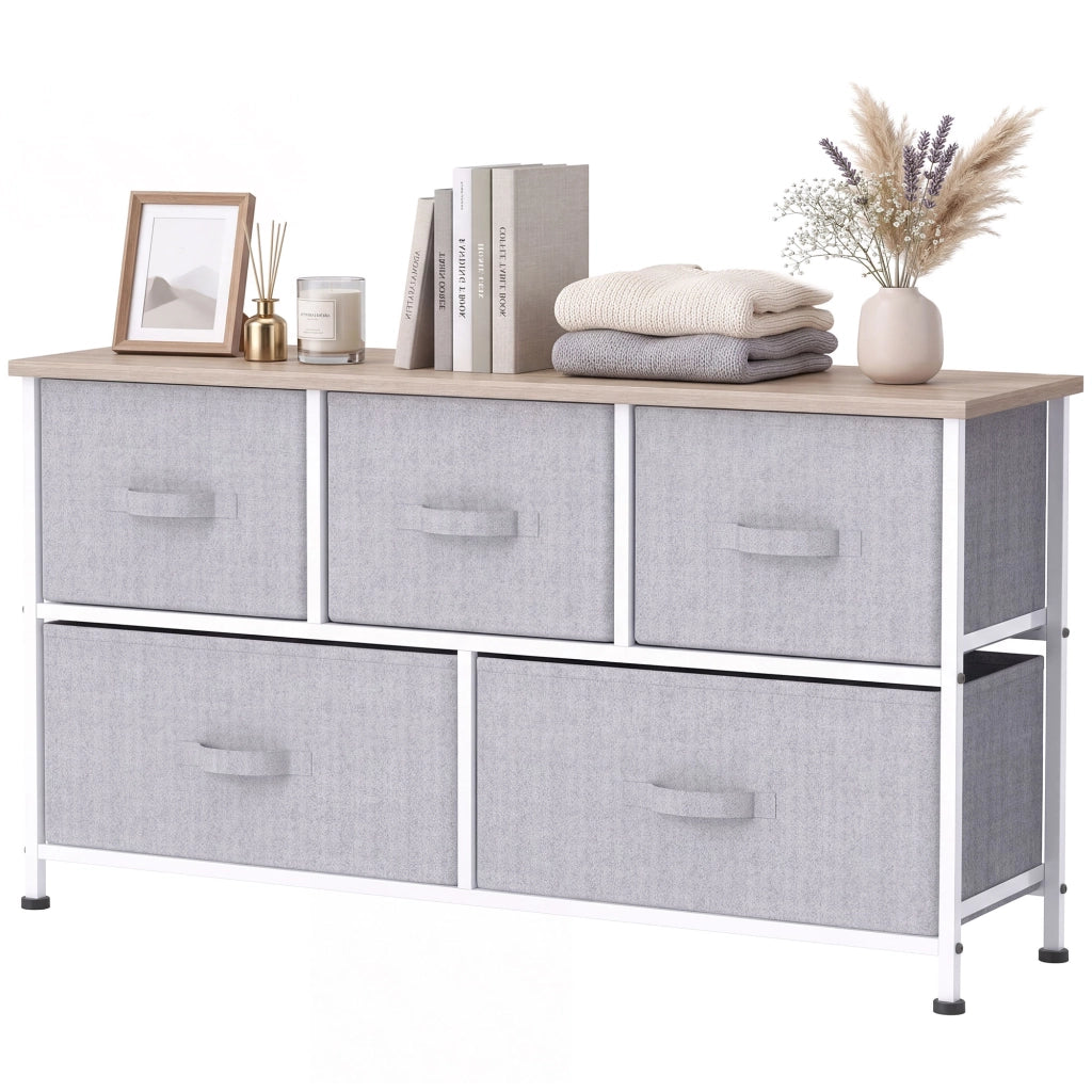 Cassettiera Tessuto 5 Cassetti ¨C Zephmum ¨C Grigio 100x30x54 cm